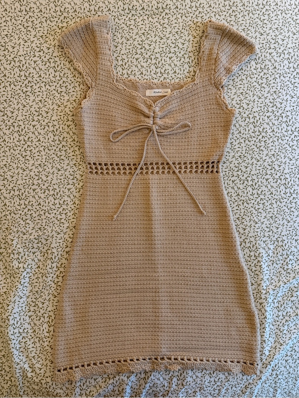 Beige Crochet Mini Dress